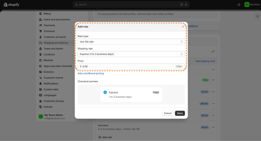 shopify shipping rate