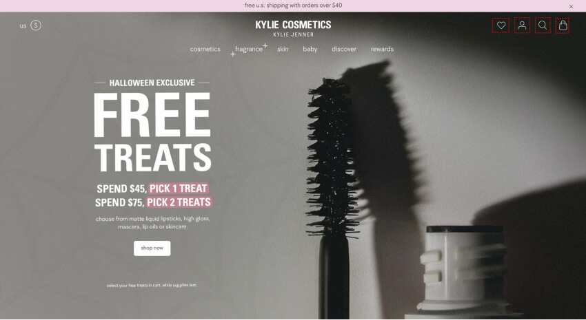 Kylie Comestics - Shopify stores example