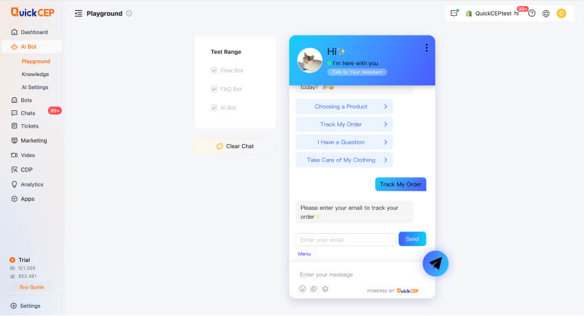 QuickCEP Playground-chatbot vs conversational ai